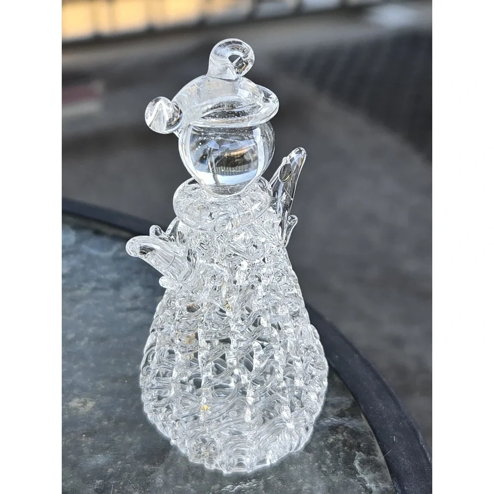 Spun Clear Glass Snowman Christmas Ornament 3.25